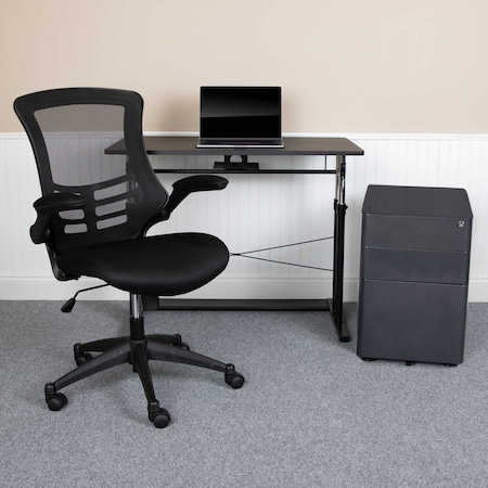Flash Furniture Black Desk, Chair, Cabinet Set BLN-NAN21CPX5L-BK-GG